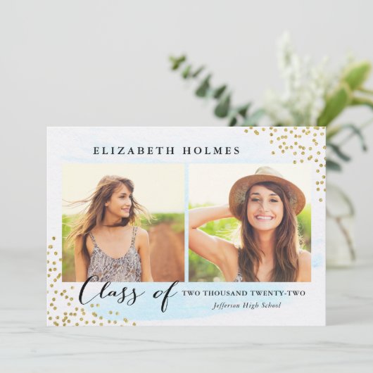 Glitter Confetti Sprinkle 2 Foto Afstuderen blauw Kaart (Staand voorkant)