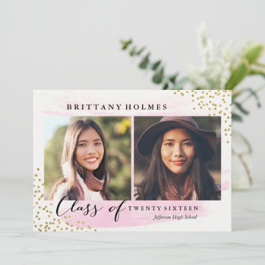 Glitter Confetti Sprinkle 2 Foto Afstuderen roze Kaart (Staand voorkant)