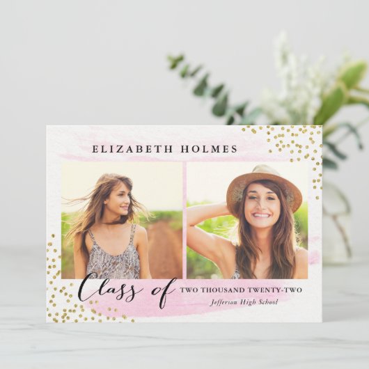 Glitter Confetti Sprinkle 2 Foto Afstuderen roze Kaart (Staand voorkant)