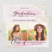 Glitter Confetti Sprinkle 2 Foto Afstuderen roze Kaart (Voorkant / Achterkant)