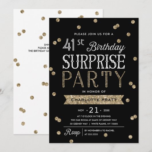 Glitter Confetti Surprise Party Invision ANY AGE Kaart (Voorkant / Achterkant)