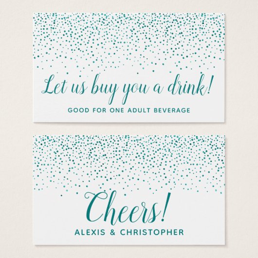 Glitter Confetti Turquoise Stippen Bruiloft Drankk Visitekaartjes (Voorkant /achterkant)