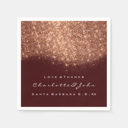 Glitter Copper Bourgondië Wit Dank u Naam Servetten (Voorkant)