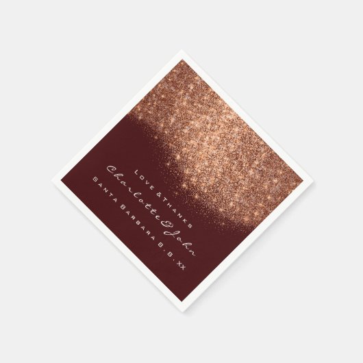 Glitter Copper Bourgondië Wit Dank u Naam Servetten (Hoek)