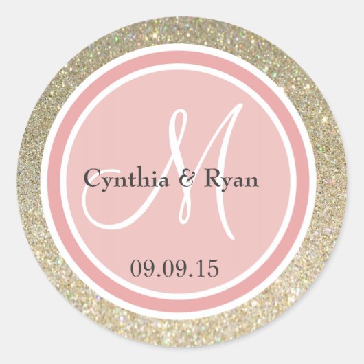 Glitter & Coral Pink Weddenschap Ronde Sticker (Voorkant)