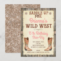 Glitter Cowgirl Wild West Verjaardag Uitnodiging