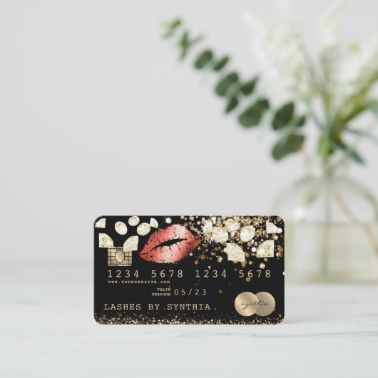 Glitter Credit Debit Card styling Glitter Gold lip Visitekaartje (Staand voorkant)