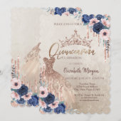 Glitter Crown Drivers, Dress, Blue Rozen Quinceañe Kaart (Voorkant / Achterkant)