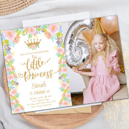 Glitter Crown Floral Princess Birthday Foto Kaart