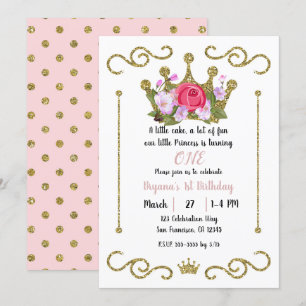 Glitter Crown Floral Stippen 1 ÉÉN 1e verjaardag Kaart