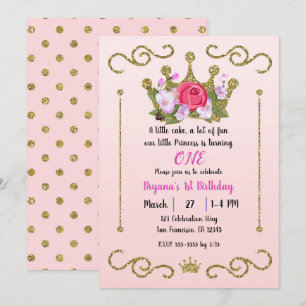 Glitter Crown Floral Stippen Roze 1e verjaardag Kaart