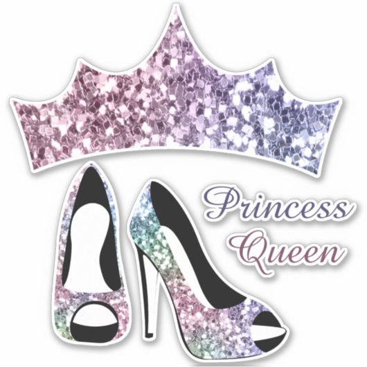 Glitter Crown High Heels Princess Queen Sticker (Voorkant)