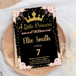 Glitter Crown Paarse Prinses Verjaardagsuitnodigin Kaart