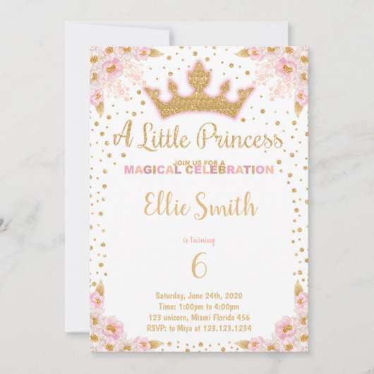 Glitter Crown Party Uitnodigen voor Meisjes Kaart (Voorkant)