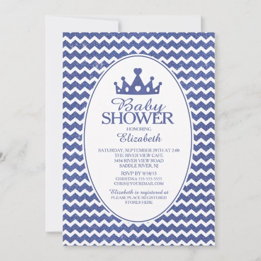 Glitter Crown Prince Boys Baby shower Uitnodiging (Voorkant)