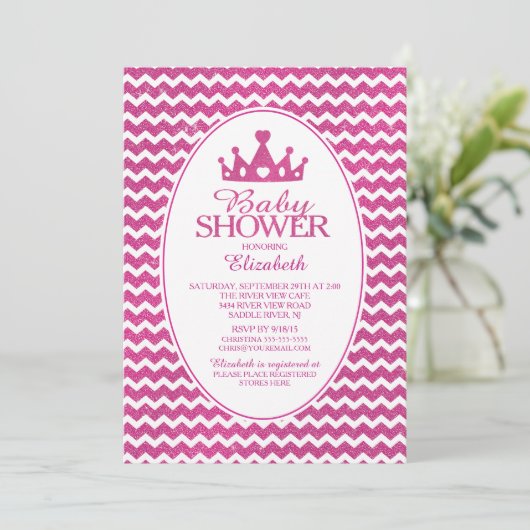 Glitter Crown Princess Baby shower Uitnodiging (Staand voorkant)