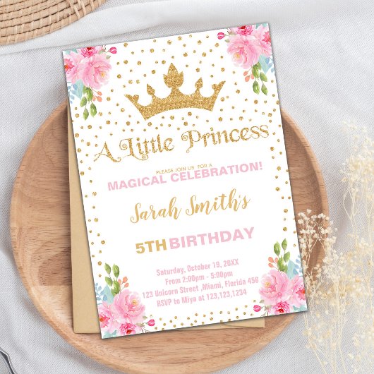 Glitter Crown Princess Birthday-uitnodigingen Kaart