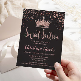 Glitter Crown Roos Goud Grijs Confetti Sweet 16 Kaart