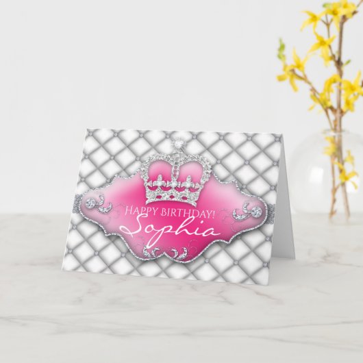 Glitter Crown Tufted Diamond Verjaardag Kaart (Gele Bloem)