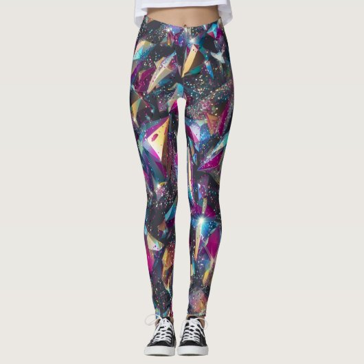 Glitter Crystal Shards Pattern – Sparkling Faceted Leggings (Voorkant)