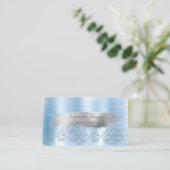 Glitter Cupcakes Zilveren Borstel Slag Blauw Metal Visitekaartje (Staand voorkant)