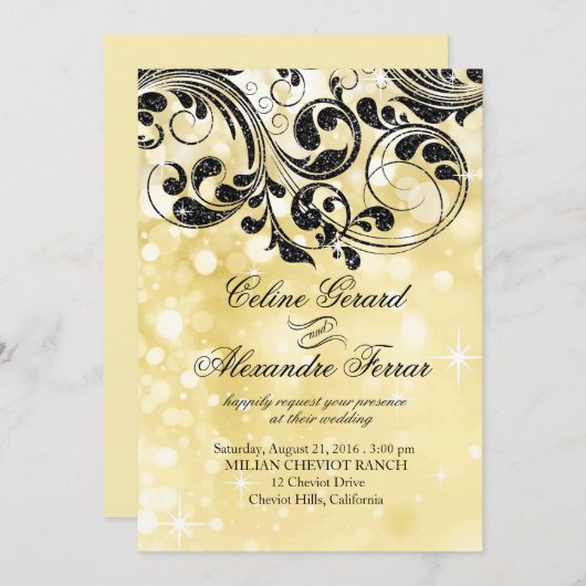 Glitter Curlicues op Faux Metallic Bokeh gold Kaart (Voorkant / Achterkant)