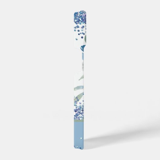 Glitter Custom Blue Floral - Aangepaste naam iPhone Hoesje (Rechterkant)