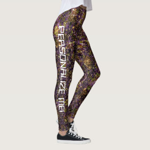 Glitter CUSTOM-TEKST met jowelen Gold Galaxy Leggings