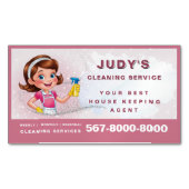 Glitter Cute Cleaning Lady QR code House Keeping Magnetisch Visitekaartje (Voorkant)