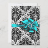 Glitter Damask & Blauwgroen Jewel Bow Sweet 16 Inv Kaart (Achterkant)