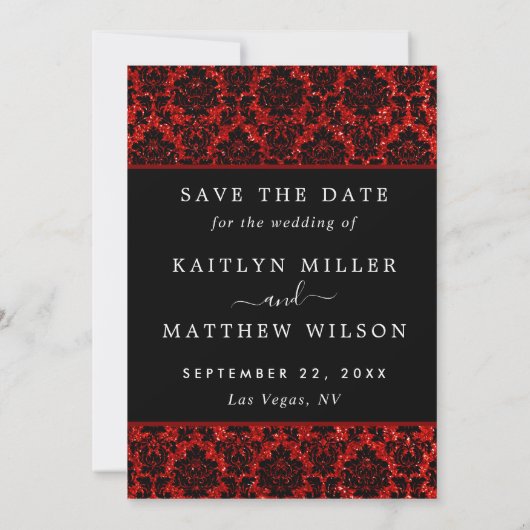Glitter Damask Las Vegas Foto slaat de datum op Save The Date (Achterkant)