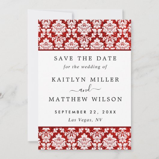 Glitter Damask Las Vegas Foto slaat de datum op Save The Date (Achterkant)