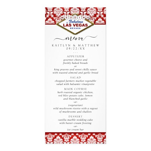 Glitter Damask Las Vegas Wedding Menu (Voorkant)