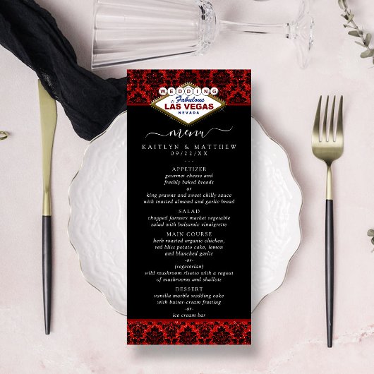 Glitter Damask Las Vegas Wedding Menu
