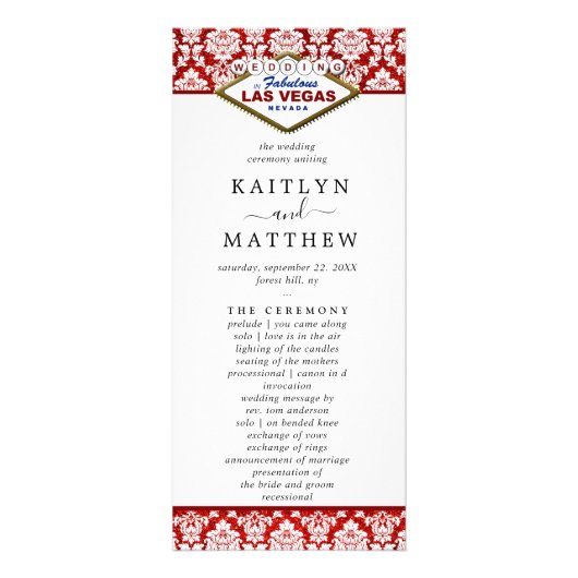 Glitter Damask Las Vegas Wedding Program Reclamekaart (Voorkant)
