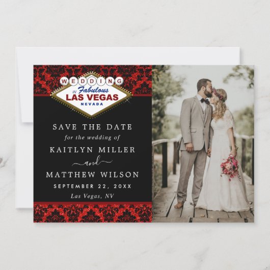Glitter Damask Las Vegas Wedding Save the Date (Voorkant)