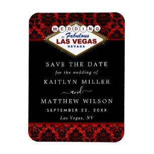 Glitter Damask Las Vegas Wedding Save the Date Magneet