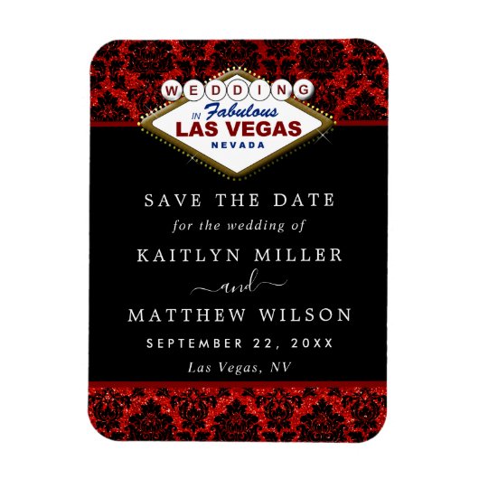 Glitter Damask Las Vegas Wedding Save the Date Magneet (Verticaal)