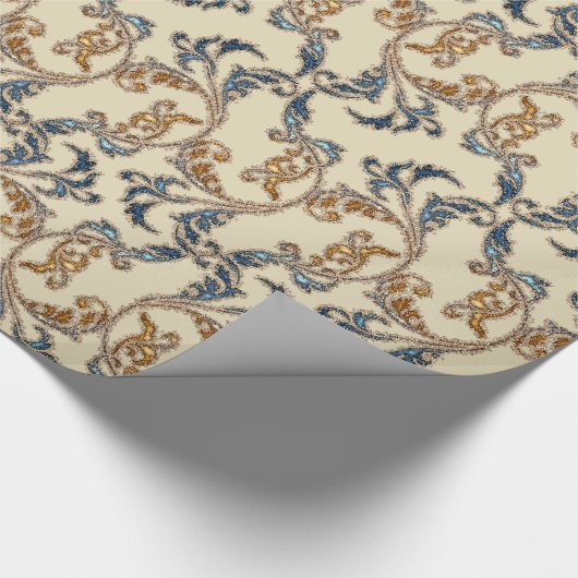 Glitter Damask Navy Gold Cadeaupapier (Hoek)