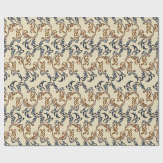 Glitter Damask Navy Gold Cadeaupapier (Vlak)