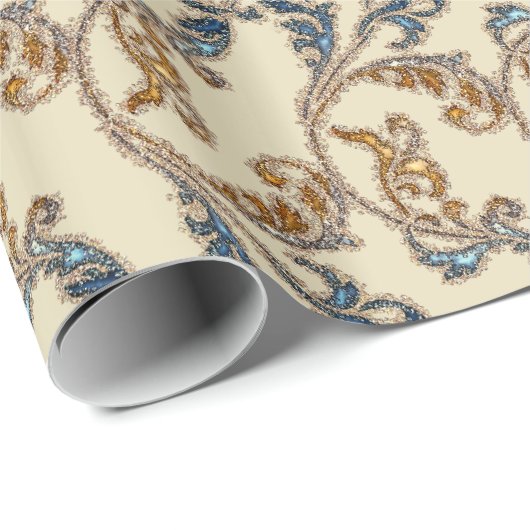 Glitter Damask Navy Gold Cadeaupapier (Rol Hoek)