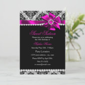 Glitter Damast & Roze Edelsteen Boog Sweet 16 Uitn Kaart (Staand voorkant)