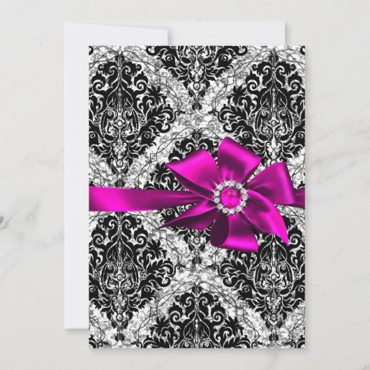 Glitter Damast & Roze Edelsteen Boog Sweet 16 Uitn Kaart (Achterkant)