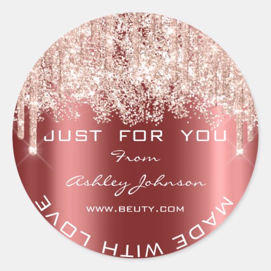 Glitter dank gemaakt met liefde Bourgondië Confett Ronde Sticker (Voorkant)