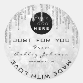 Glitter Dank je Logo gemaakt met Love Silver Grey Ronde Sticker