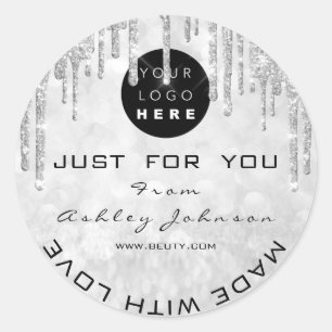 Glitter Dank je Logo gemaakt met Love Silver Grey Ronde Sticker