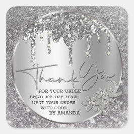 Glitter Dank Je Zilveren Druppelende Glans  Vierkante Sticker