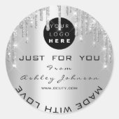 Glitter Dank Logo gemaakt met Love Silver Grey Ronde Sticker (Voorkant)