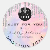 Glitter Dank Logo gemaakt met Love Silver Holograa Ronde Sticker (Voorkant)