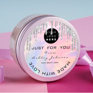 Glitter Dank Logo gemaakt met Love Silver Holograa Ronde Sticker